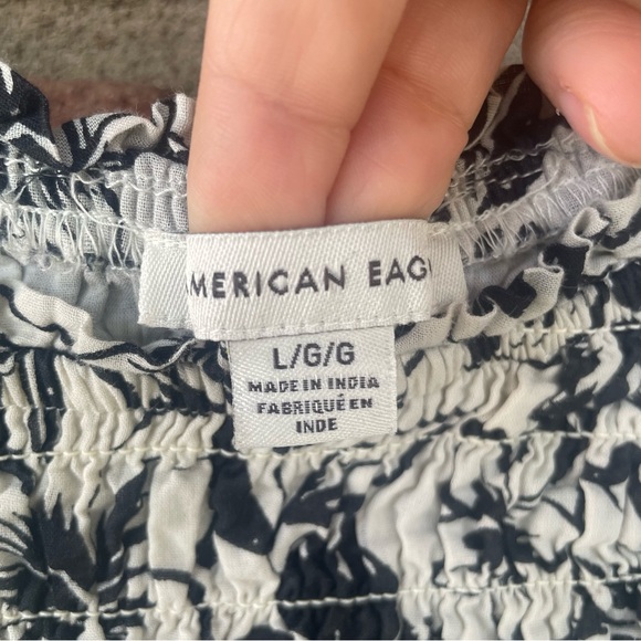 AE Outfitters Shoreline Smocked Floral Mini Dress Black/Cream Size Large - Picture 9 of 12